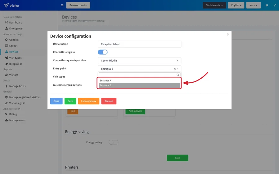 assign entry point to device