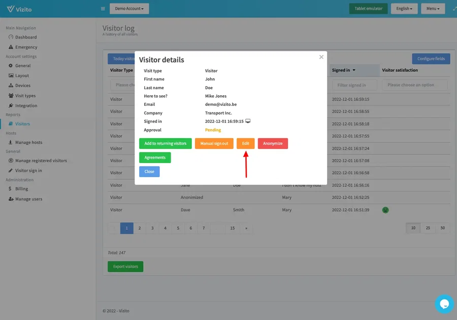 edit information visitor