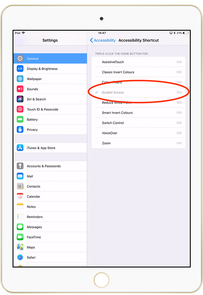 Vizito iOS Guided access setting tripple click