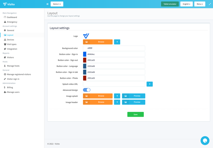 Vizito layout configuration