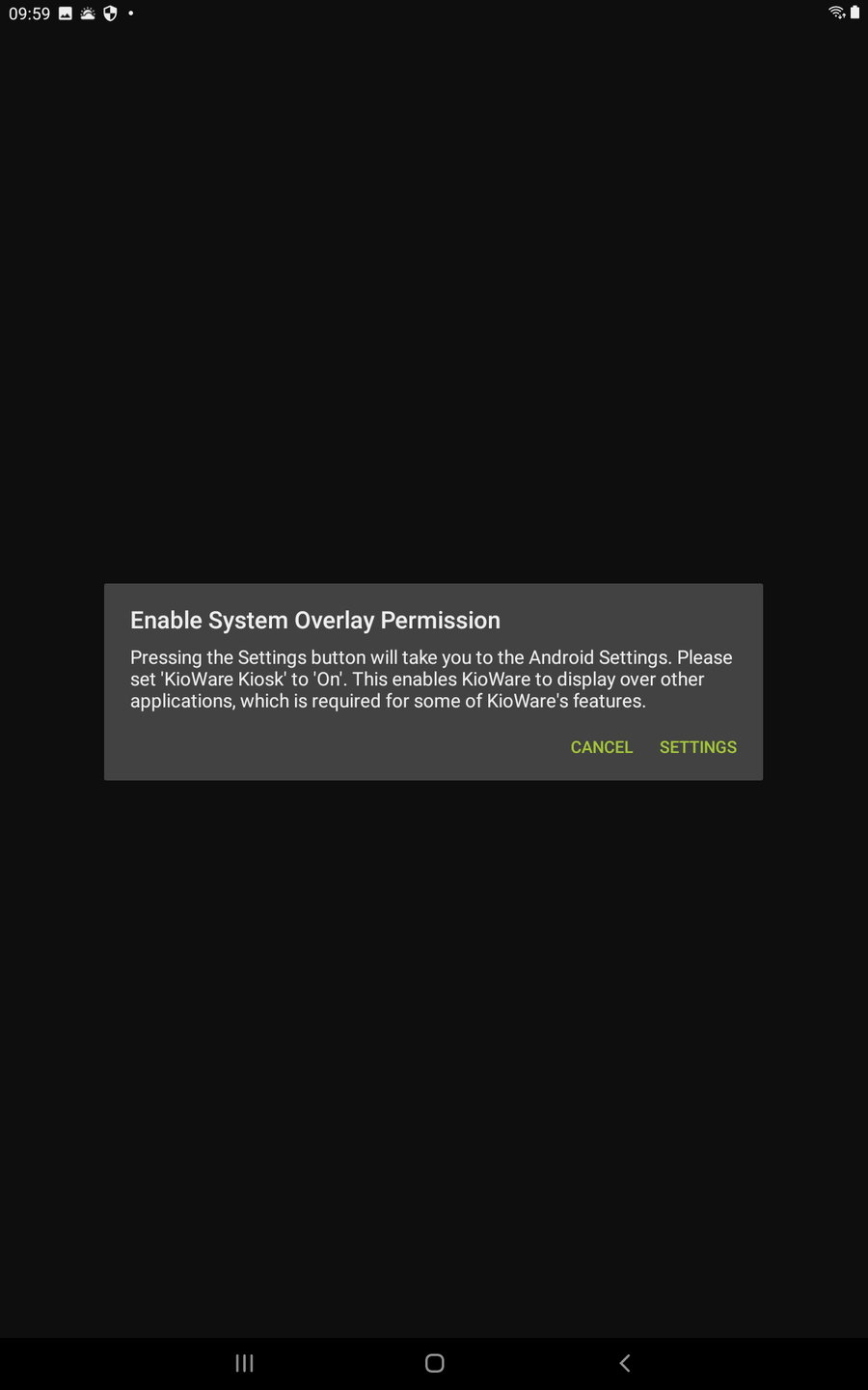 Android tablet permissions system overlay