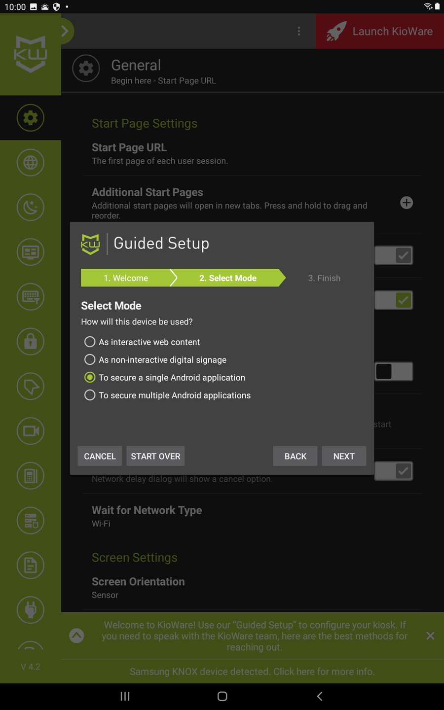 Kioware wizard mode selection