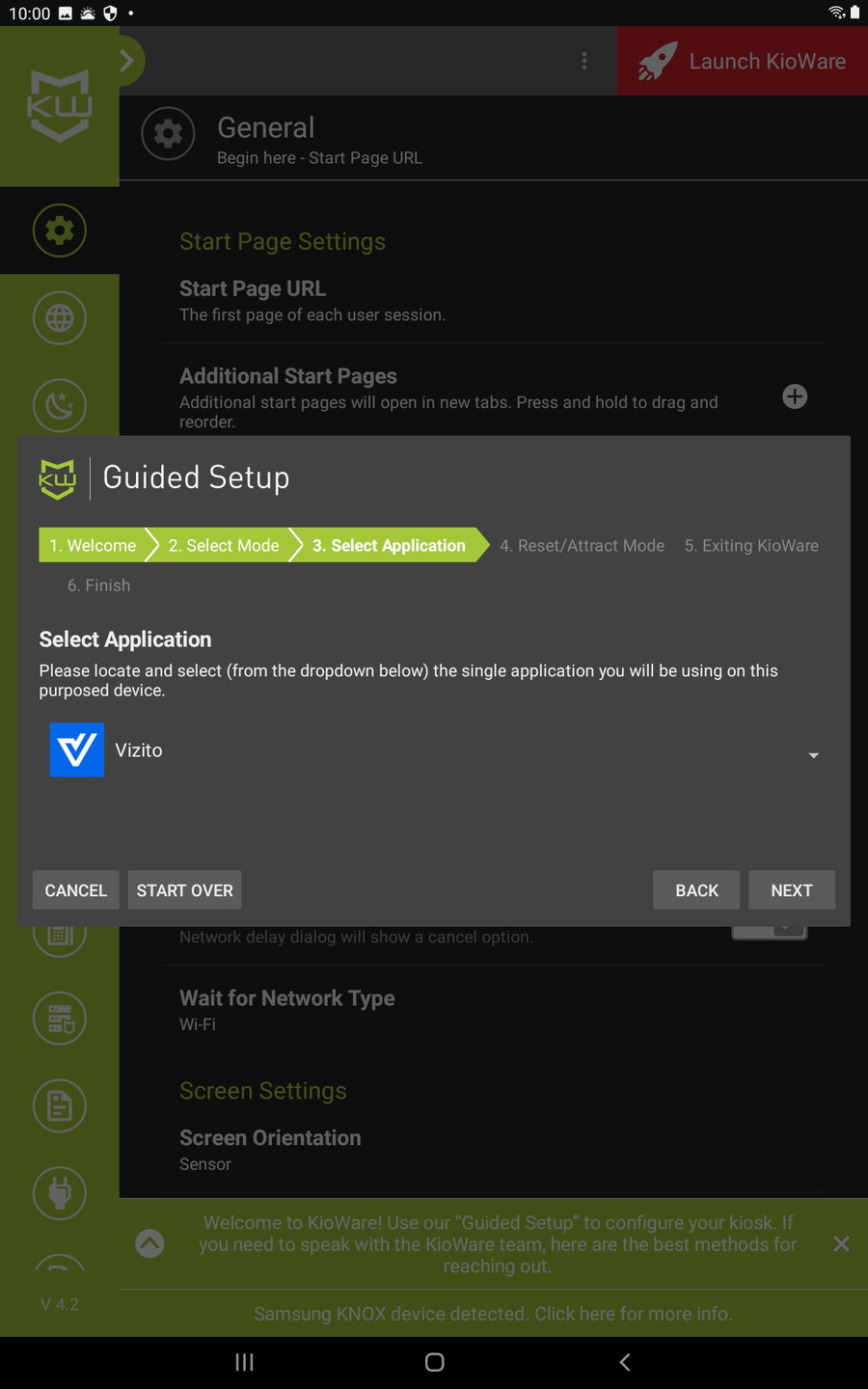 Kioware wizard application selection