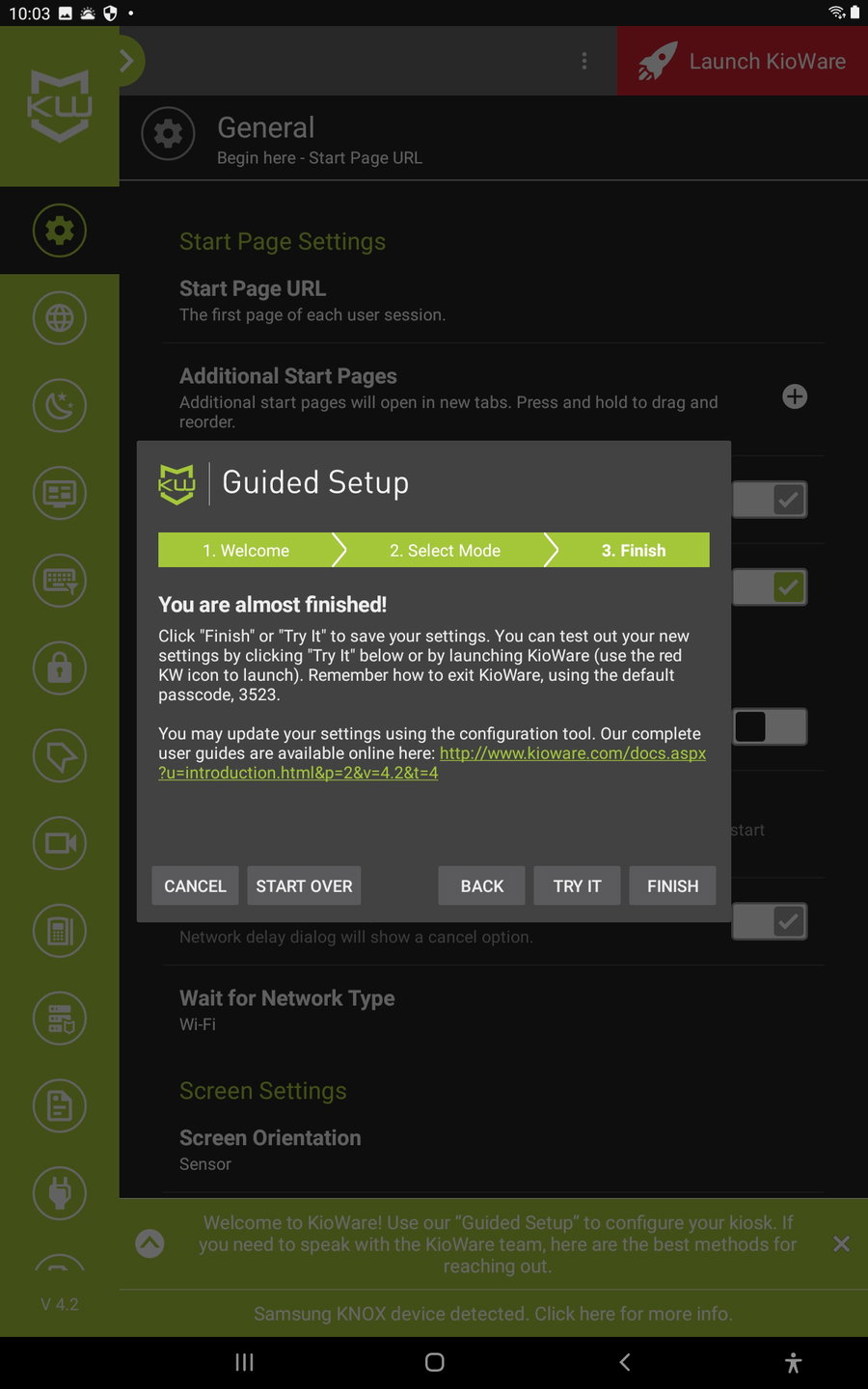 Kioware wizard completed