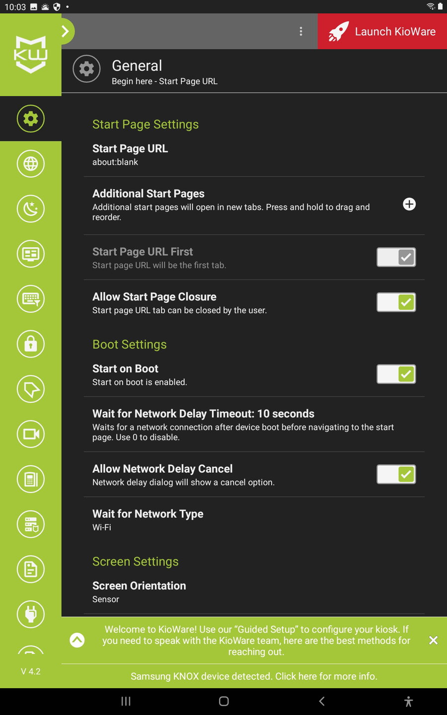 Kioware settings general
