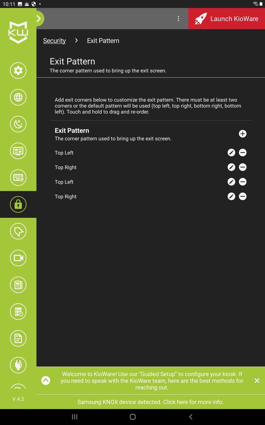 Kioware security exit pattern