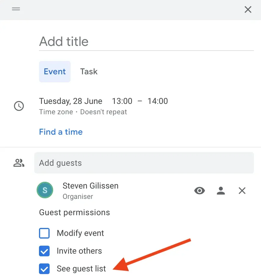 Guest List Google Calendar