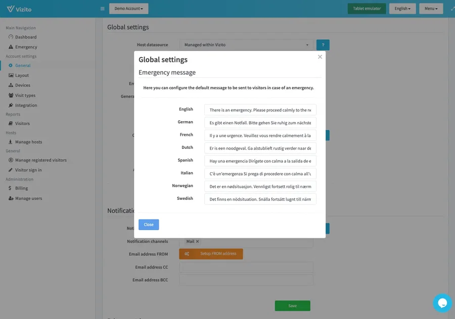 edit emergency message