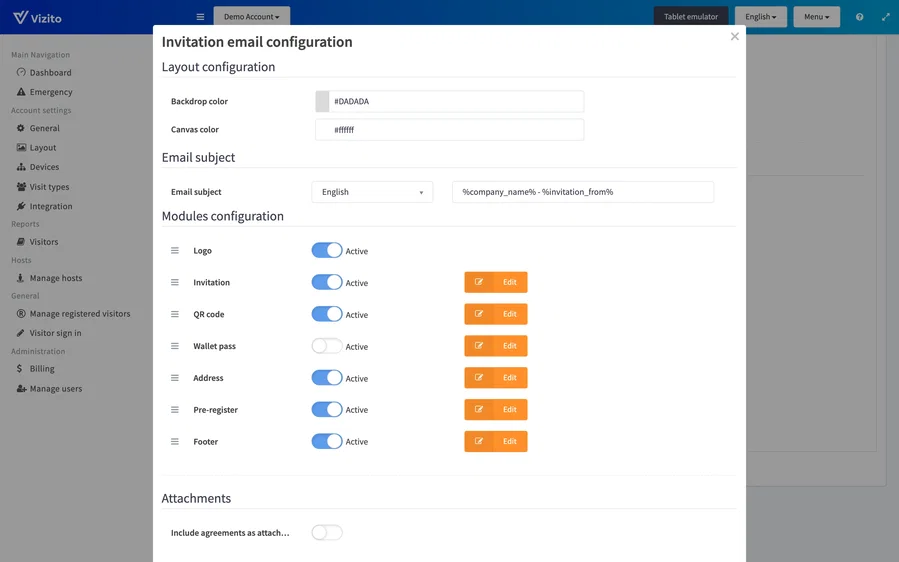 invitation email configuration