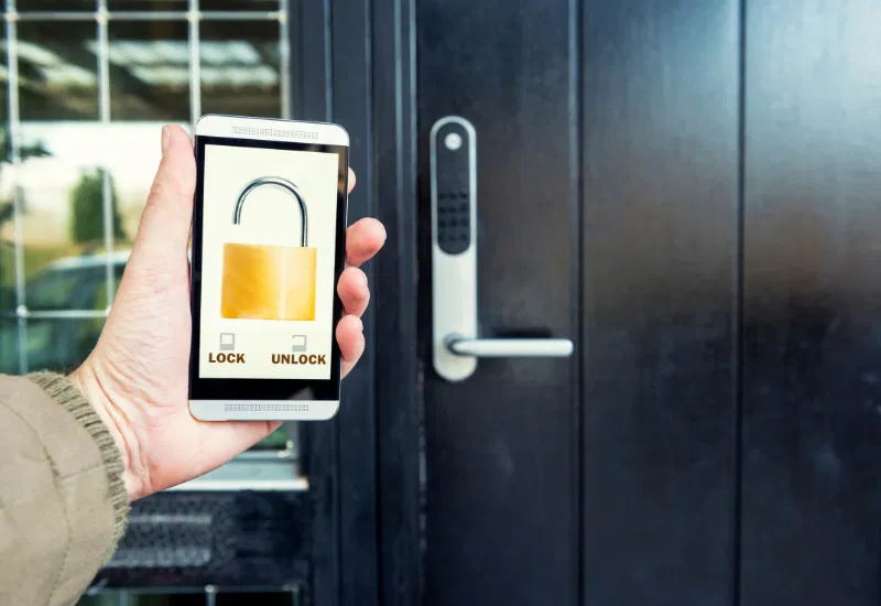 Smart lock system using Internet of Things (IoT) technology to control and monitor office access, enhancing security with remote access and real-time tracking.