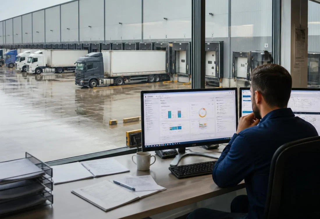 Logistikplaner, der die Ankunft von LKW und die Belegung der Laderampen digital verfolgt.