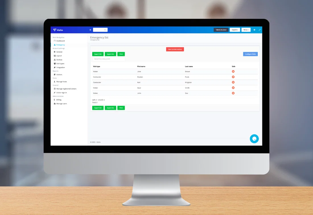vizito emergency page