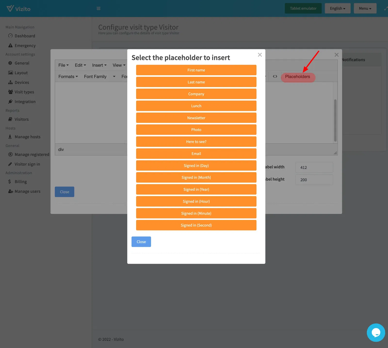 Placeholder dialog for badge template